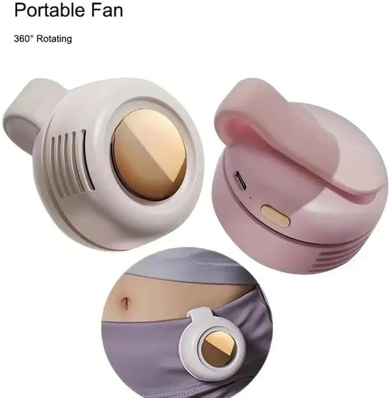 Portable Silent Mini Bladeless Electric Fan, Adjustable 3-Speed Suspended Waist Fans, Rechargeable Rotating Body Fan, Suitable for Outdoor & Travel & Office, Travel Accessories, Gift (White)