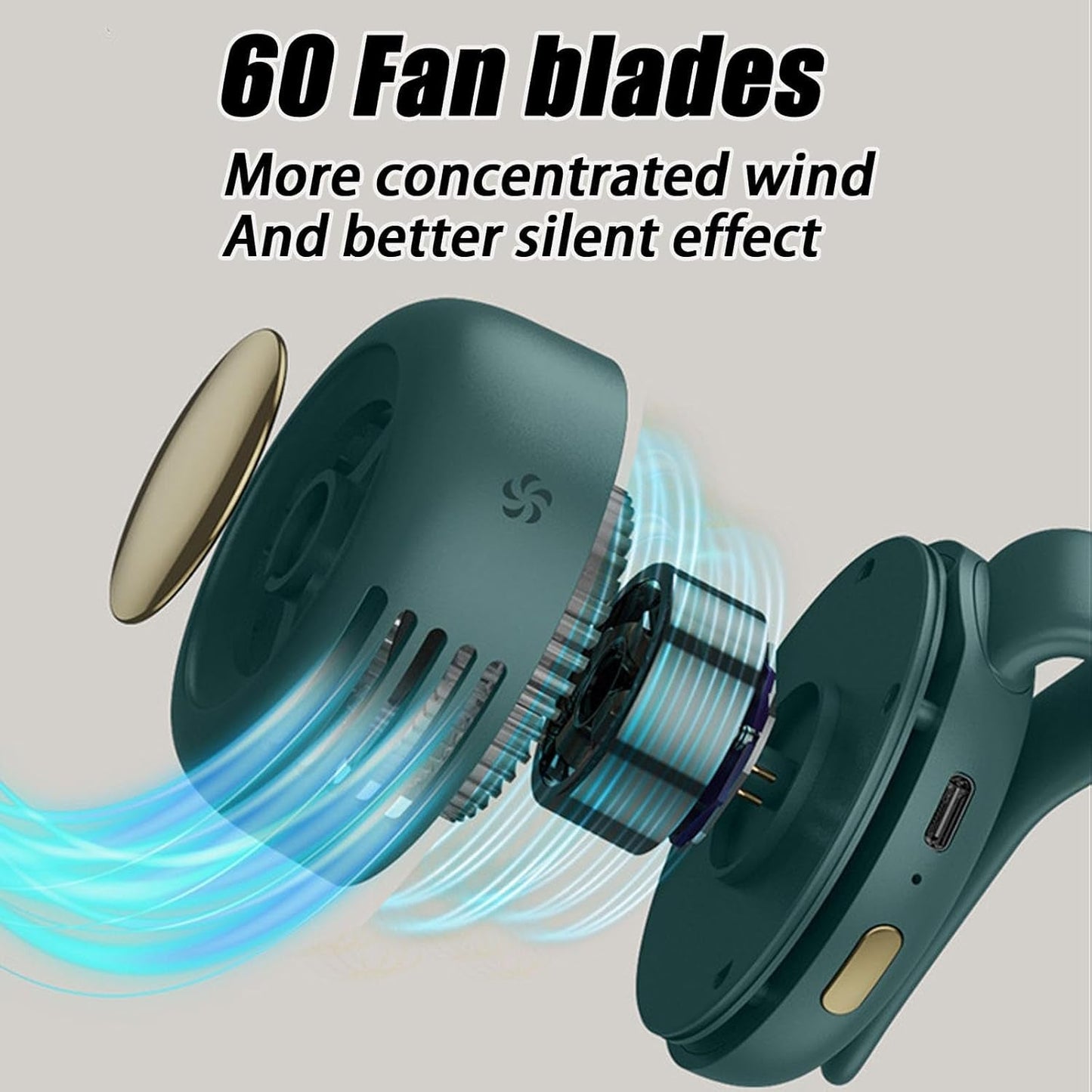 Portable Silent Mini Bladeless Electric Fan, Adjustable 3-Speed Suspended Waist Fans, Rechargeable Rotating Body Fan, Suitable for Outdoor & Travel & Office, Travel Accessories, Gift (White)