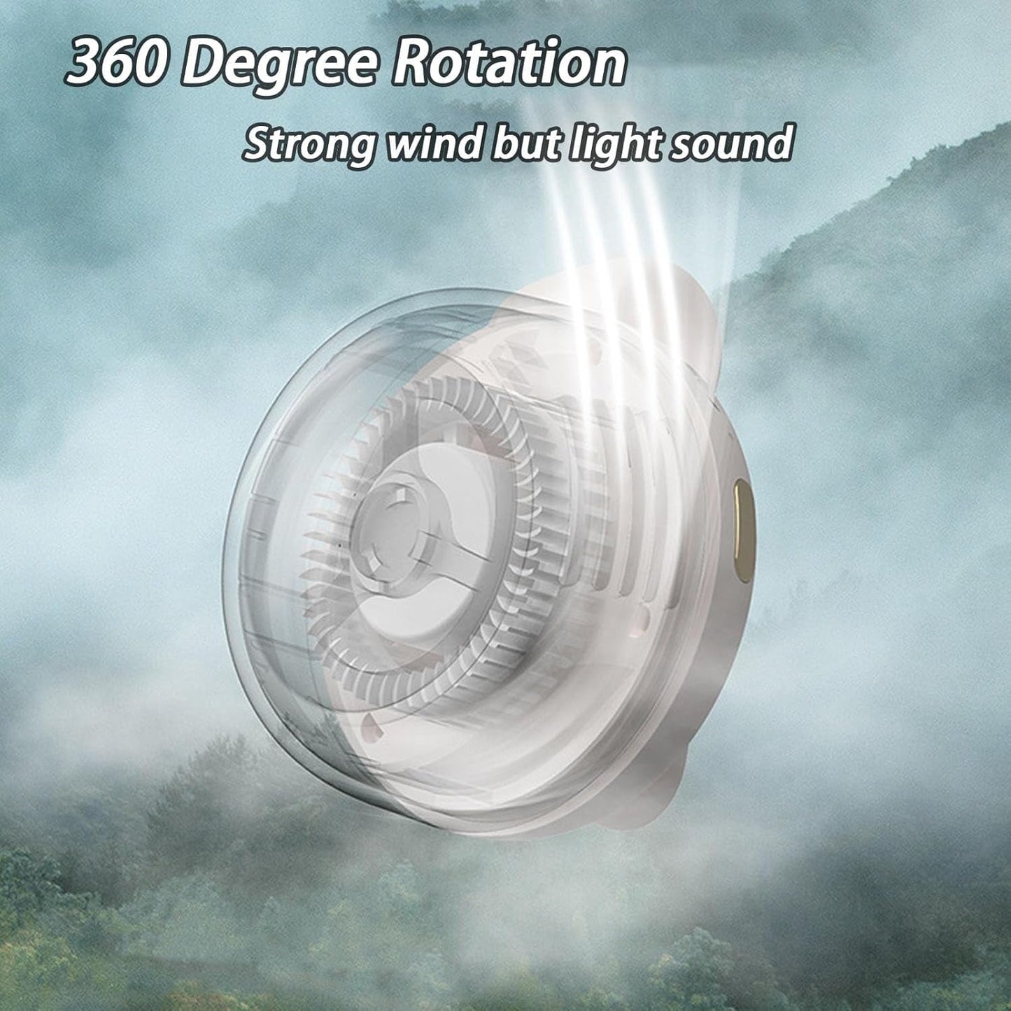 Portable Silent Mini Bladeless Electric Fan, Adjustable 3-Speed Suspended Waist Fans, Rechargeable Rotating Body Fan, Suitable for Outdoor & Travel & Office, Travel Accessories, Gift (White)