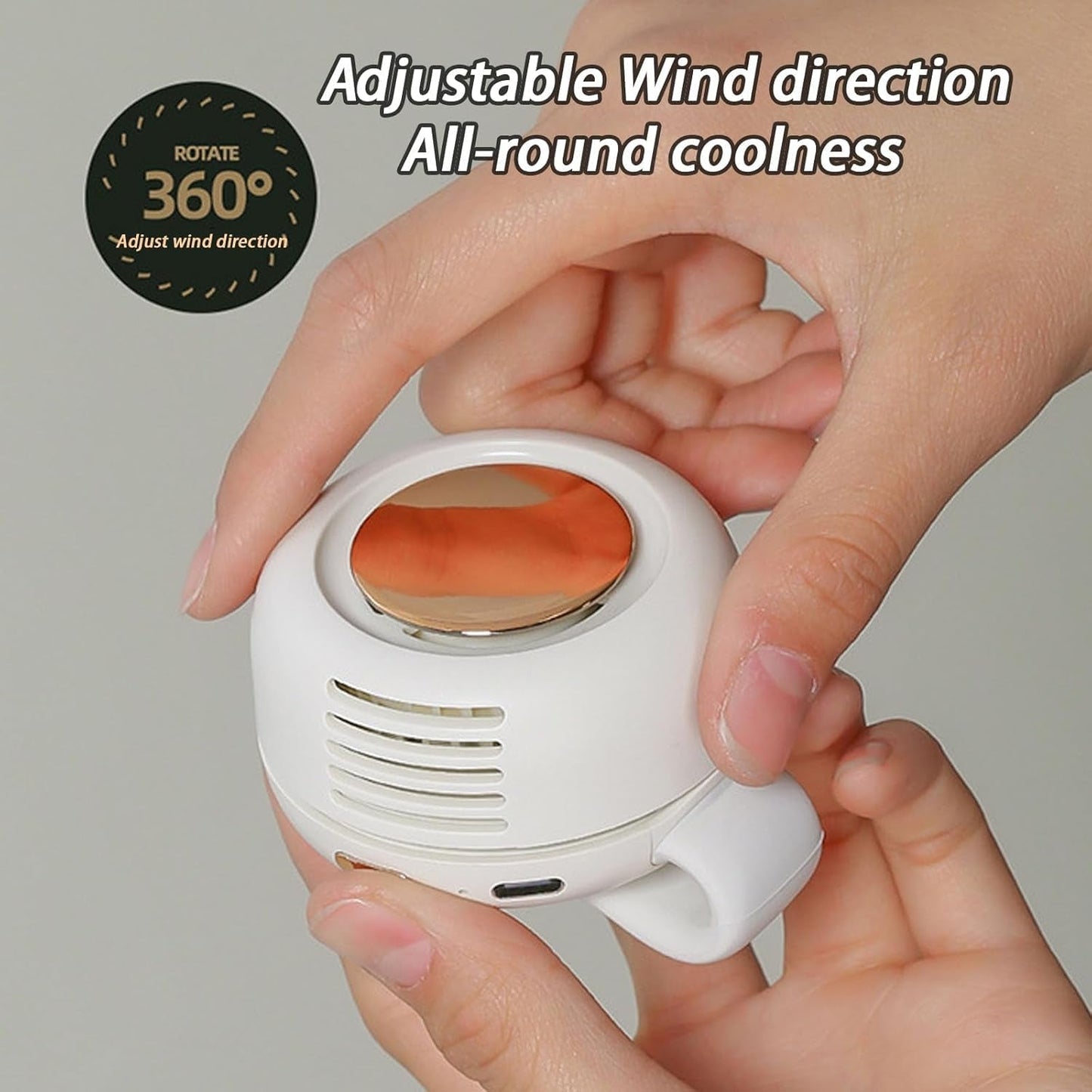 Portable Silent Mini Bladeless Electric Fan, Adjustable 3-Speed Suspended Waist Fans, Rechargeable Rotating Body Fan, Suitable for Outdoor & Travel & Office, Travel Accessories, Gift (White)