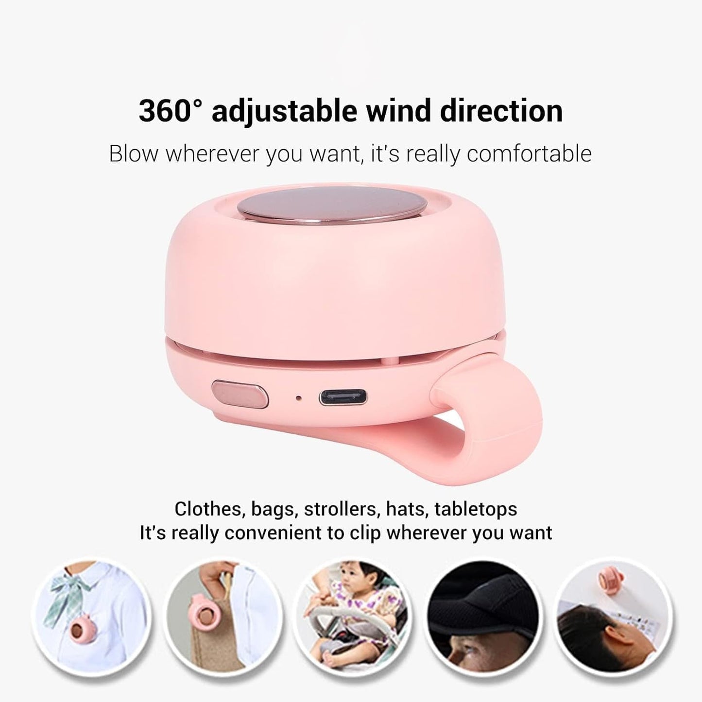 Portable Silent Mini Bladeless Electric Fan, Adjustable 3-Speed Suspended Waist Fans, Rechargeable Rotating Body Fan, Suitable for Outdoor & Travel & Office, Travel Accessories, Gift (White)