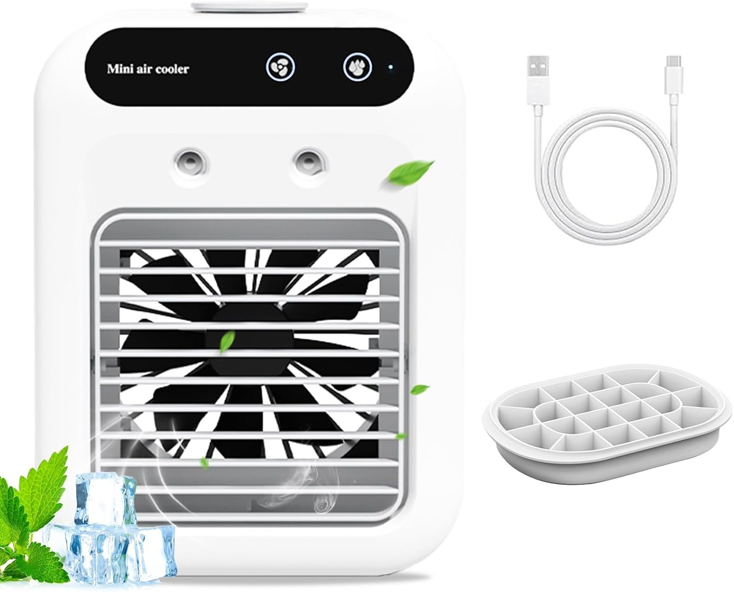 Portable Air Conditioner, 500ML Water Tank & Touch Screen - Evaporative Cooler with 2Wind Speeds, Ultra-Quiet Design for Bedroom, Office, Camping, Compact Spaces (Upgraded with Ice Lattice)