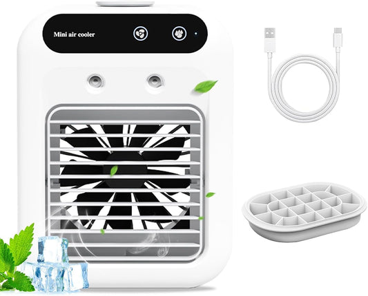 Portable Air Conditioner, 500ML Water Tank & Touch Screen - Evaporative Cooler with 2Wind Speeds, Ultra-Quiet Design for Bedroom, Office, Camping, Compact Spaces (Upgraded with Ice Lattice)