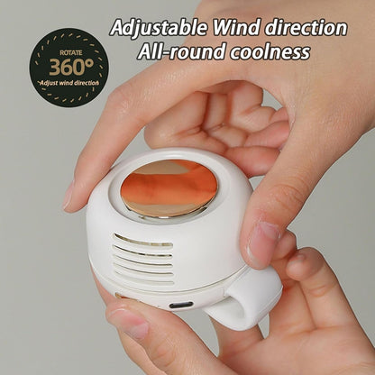 Portable Silent Mini Bladeless Electric Fan, Adjustable 3-Speed Suspended Waist Fans, Rechargeable Rotating Body Fan, Suitable for Outdoor & Travel & Office, Travel Accessories, Gift (White)